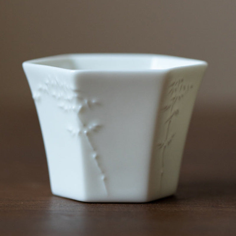 Handmade White Jade Porcelain Hexagonal Tea Cup