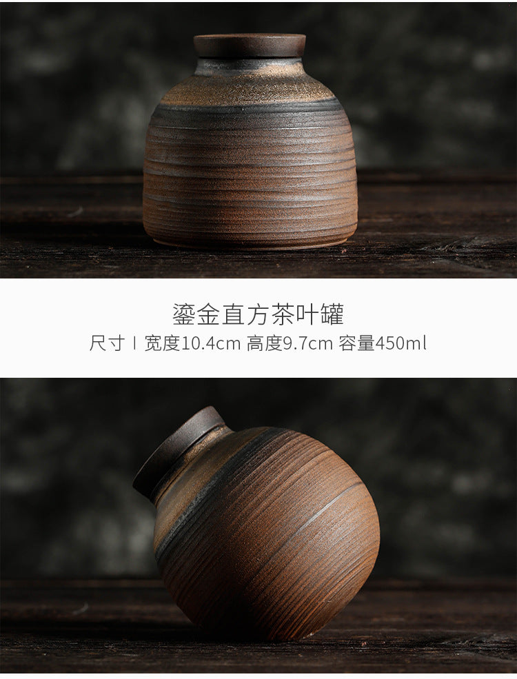 Japanese Style Coarse Pottery Tea Cans Handmade Retro Ceramic Sealed Can Storage Tea Caddy Pu&