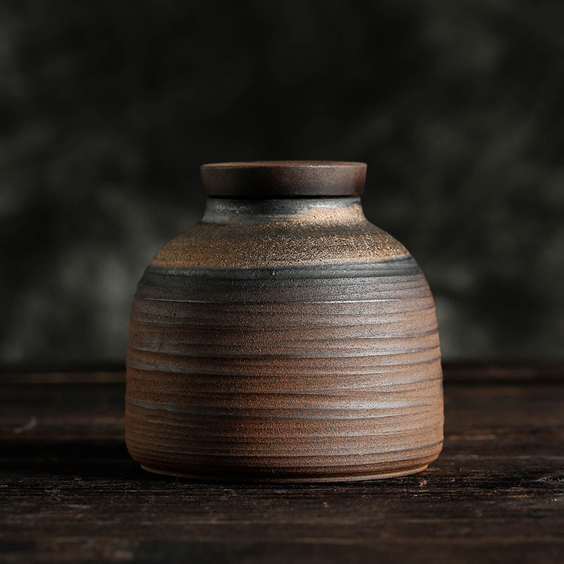 Japanese Style Coarse Pottery Tea Cans Handmade Retro Ceramic Sealed Can Storage Tea Caddy Pu&