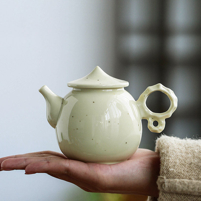 Vintage White Ceramic Bean Color Glazed Tea Pot