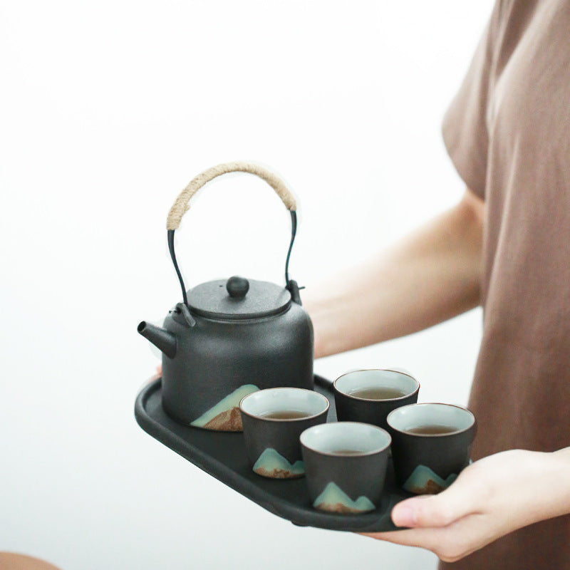 Japanese Style Black Porcelain Ceramic Tea Tray