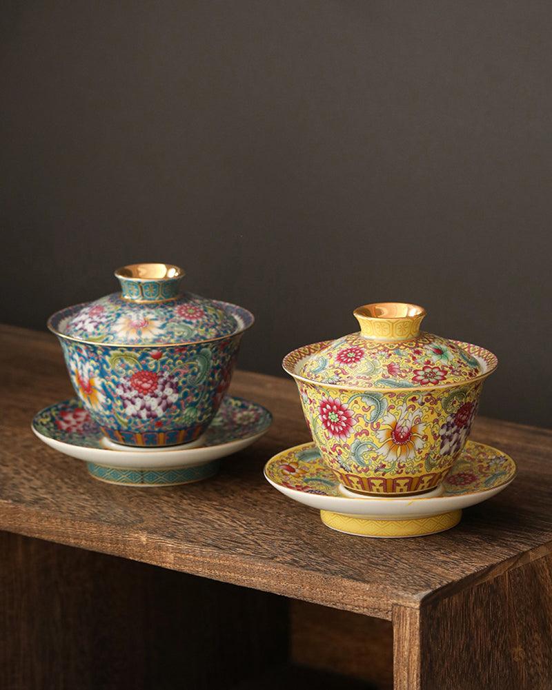 Color Enamel Porcelain Gaiwan Tea Set - gloriouscollection