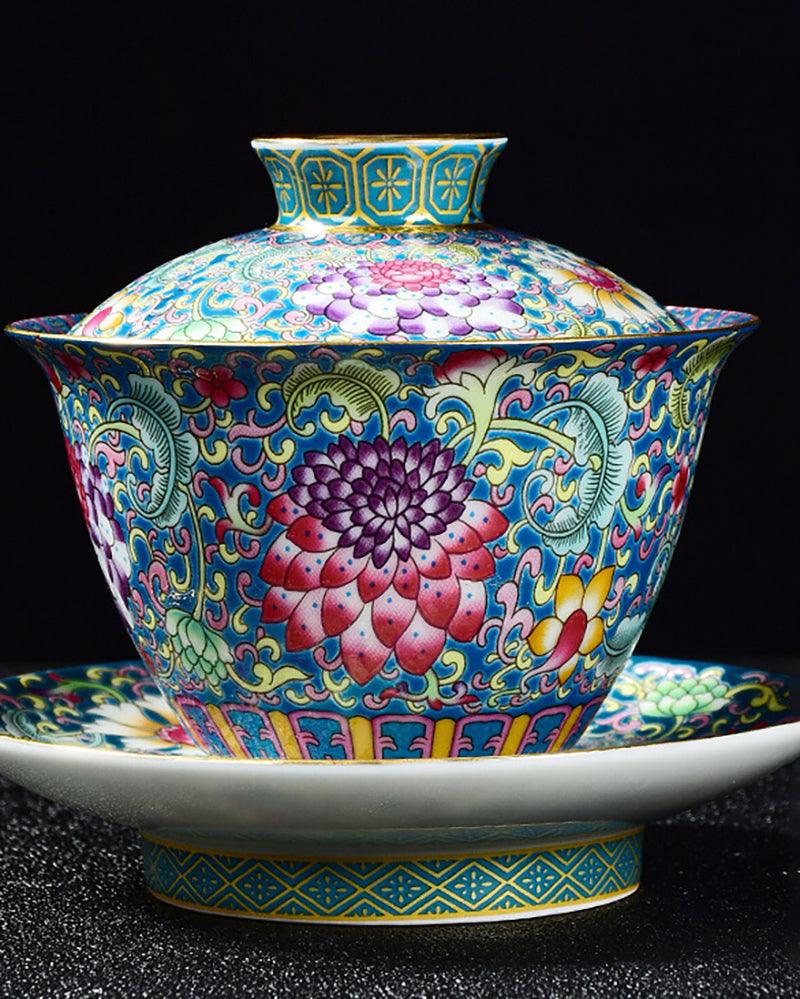 Color Enamel Porcelain Gaiwan Tea Set - gloriouscollection