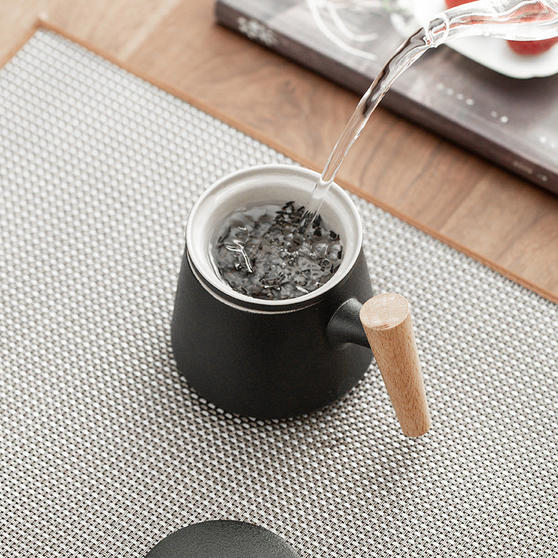 Creative Wooden Handle Ceramic Tea Cup