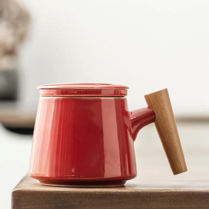 Creative Wooden Handle Ceramic Tea Cup
