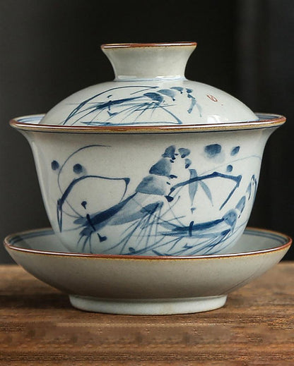 Retro Plant Ash Handpainted Porcelain Gaiwan Tea Set - gloriouscollection
