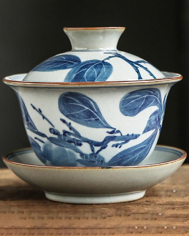 Retro Plant Ash Handpainted Porcelain Gaiwan Tea Set - gloriouscollection