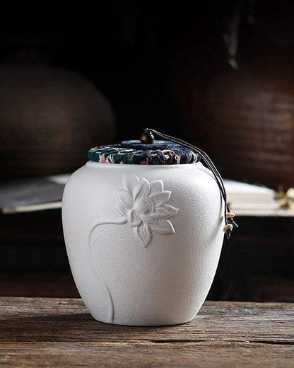 Lotus Emboss Tea/Candies/Coffee Beans Ceramic Jar - gloriouscollection