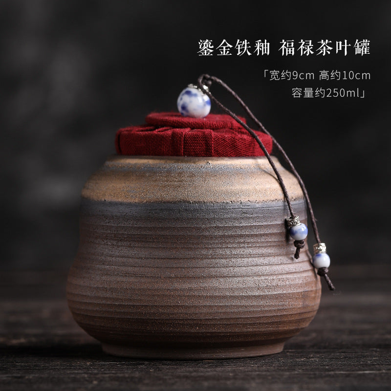Gold Fu Lu Tea Pot Handmade Retro Stoneware Small Sealed Tea Pot Pu&