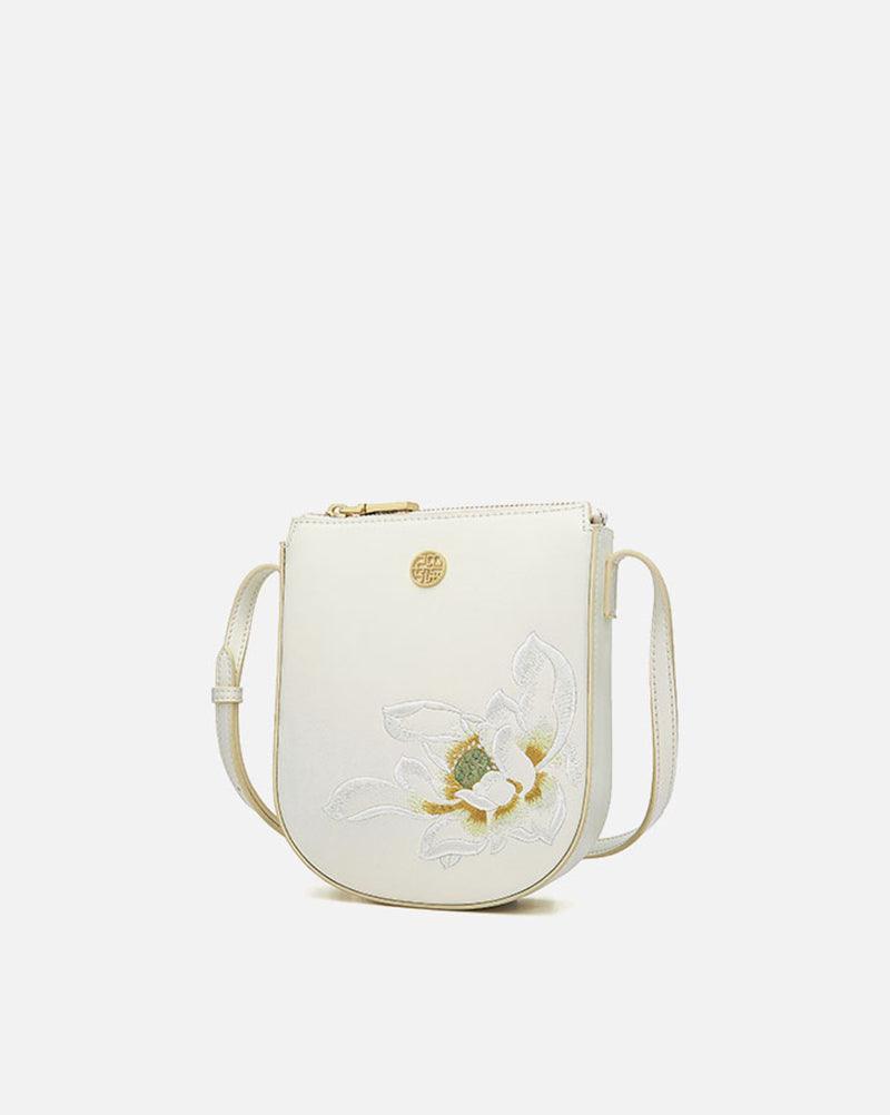 Handmade Lotus Embroidery Leather Handbag - gloriouscollection