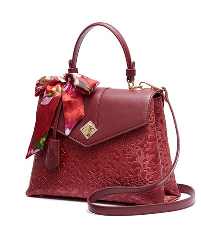 Gold Vine Embroidery Leather Handbag - gloriouscollection