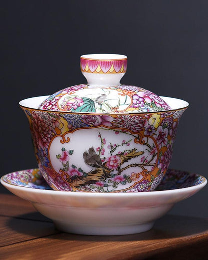 Multi-Color Enamel Porcelain Gaiwan Tea Set - gloriouscollection