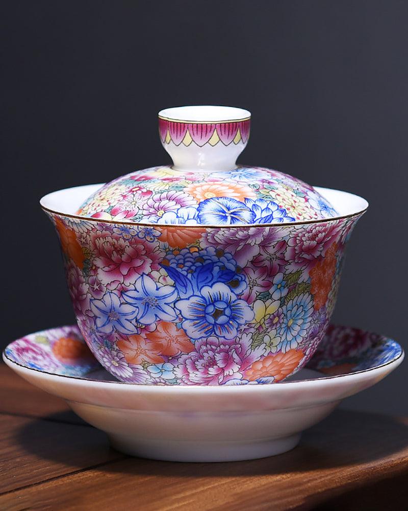 Multi-Color Enamel Porcelain Gaiwan Tea Set - gloriouscollection