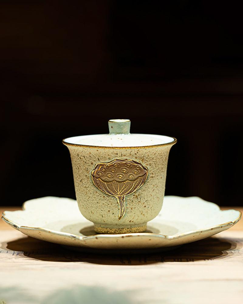 Auspicious Lotus Porcelain Gaiwan Tea Set - gloriouscollection