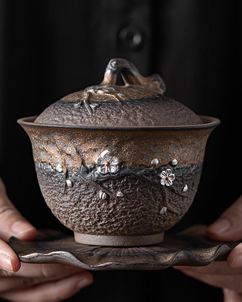 Gilding Iron Glaze Plum Blossom Gaiwan Tea Set - gloriouscollection