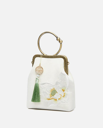 Lotus Embroidery Silk Handbag - gloriouscollection