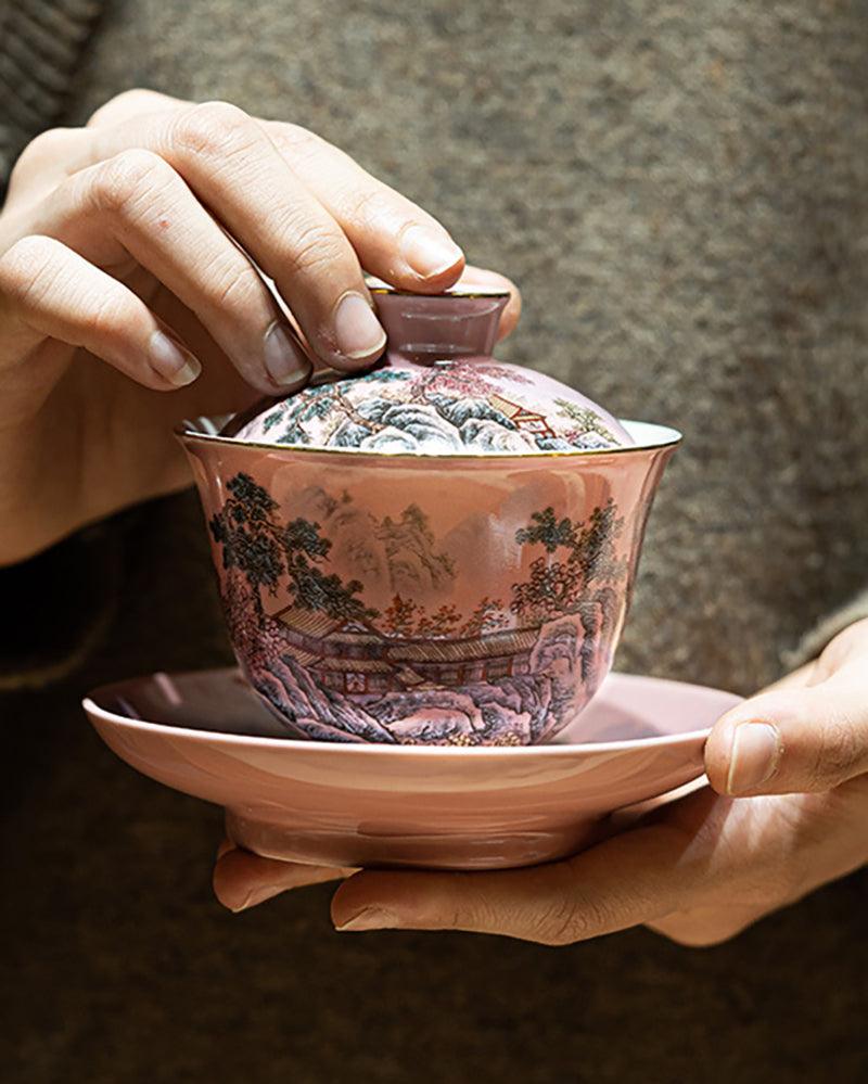Master Handpainted Colored Porcelain Gaiwan Tea Set - gloriouscollection