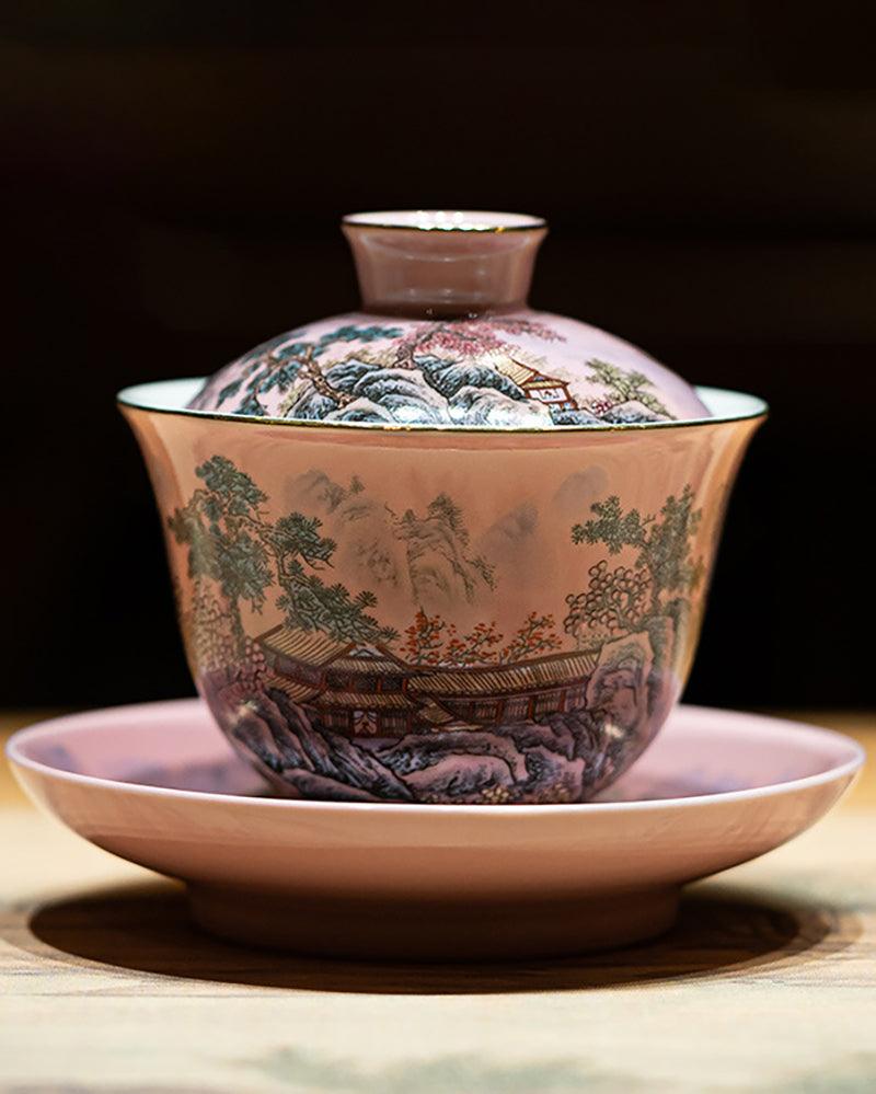 Master Handpainted Colored Porcelain Gaiwan Tea Set - gloriouscollection