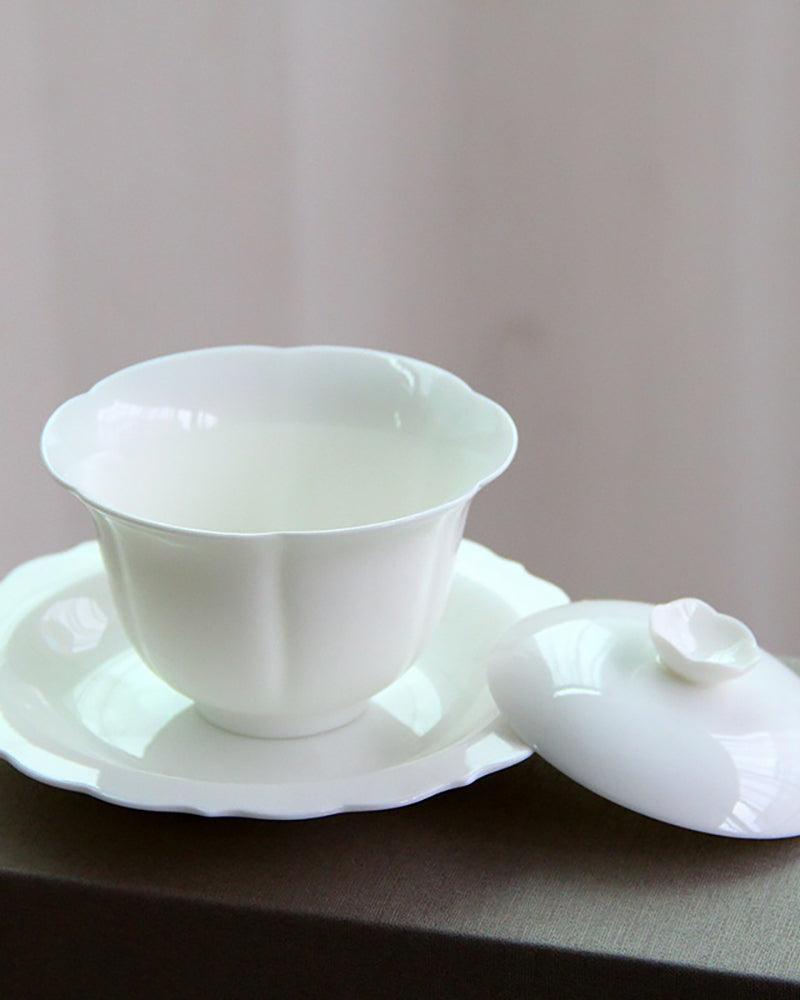 White Flower Porcelain Gaiwan Tea Set - gloriouscollection