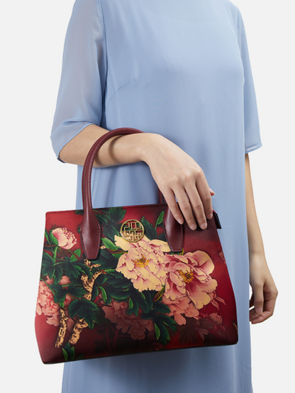 Auspicious Peony Ode Embroidered Silk Handbag