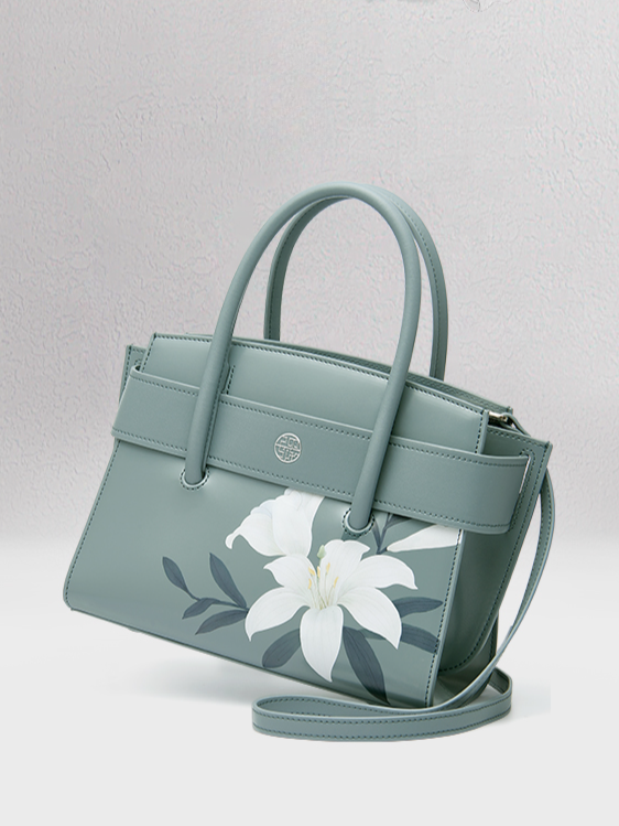 Elegant Lily Blossom Embroidered Genuine Leather Handbag