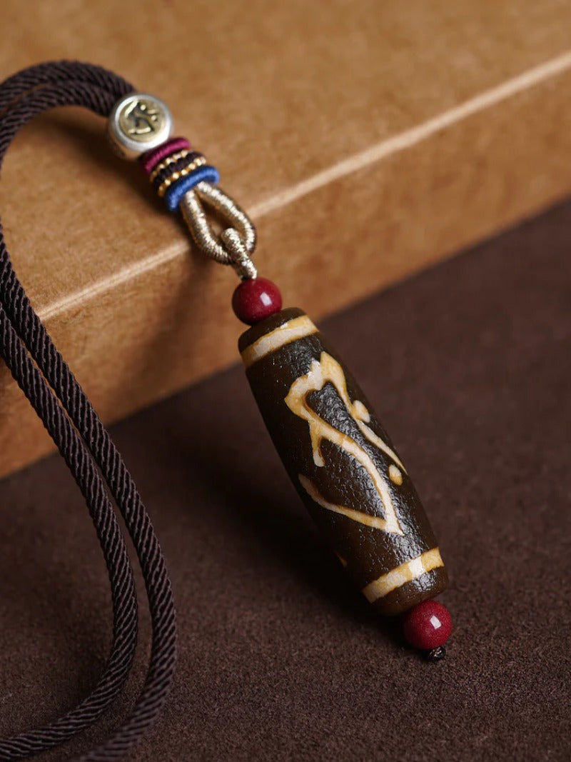 Zodiac Buddha Cinnabar Dzi Bead Pendant Necklace