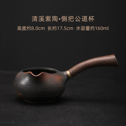 Qingxi Purple Pottery Pitcher Large Ceramic Side Handle Pitcher Tea Pot Tea Serving Pot Tea Cup Fair Cup Handmade Blind Dagger