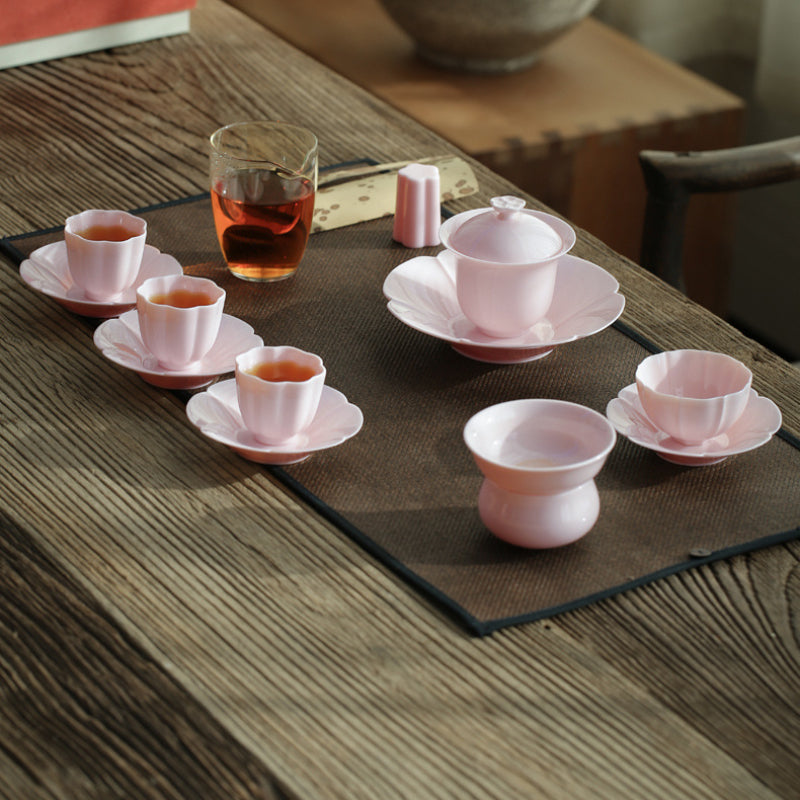 Home Living White Pink Jade Tea Set