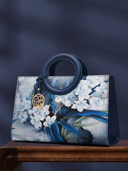 Deep Blue Mulberry Silk Orchid Handbag