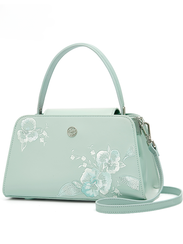 Butterfly Orchid Leather Embroidery Handbag