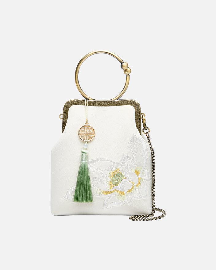 Lotus Embroidery Silk Handbag - gloriouscollection
