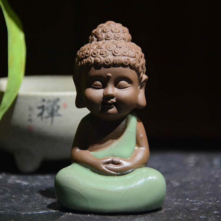 Ge Kiln Small Buddha Tea Pet Tea Set Tea Ceremony Utensil Can Open a Piece of Tea to Raise Car Home Small Buddha Ornament
