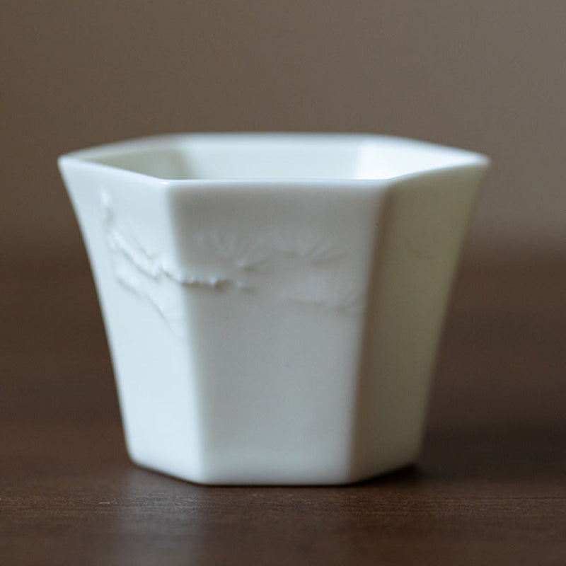 Handmade White Jade Porcelain Hexagonal Tea Cup