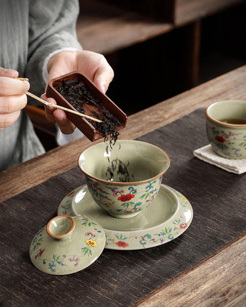 Multi-Color Longevity Porcelain Gaiwan Tea Set - gloriouscollection