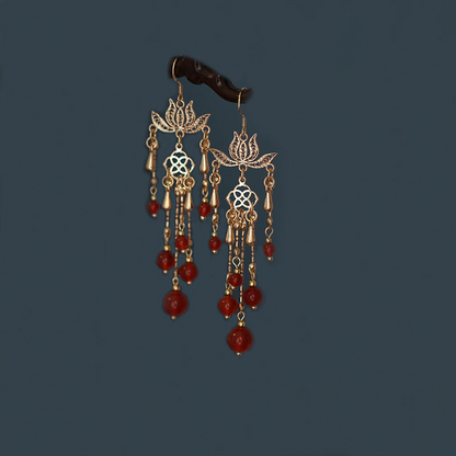 Ancient Style Handmade Red Agate Tassel Earrings