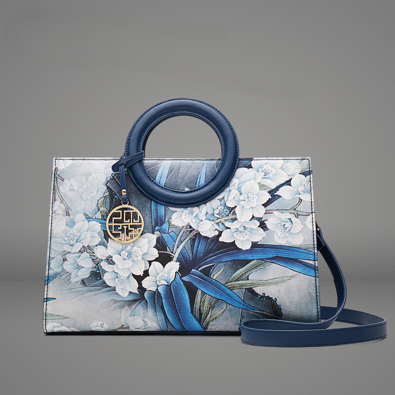 Deep Blue Mulberry Silk Orchid Handbag