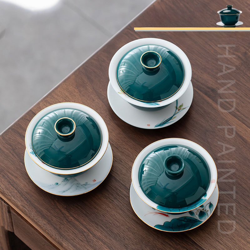 White Porcelain Hand-Painted Large Size Gaiwan