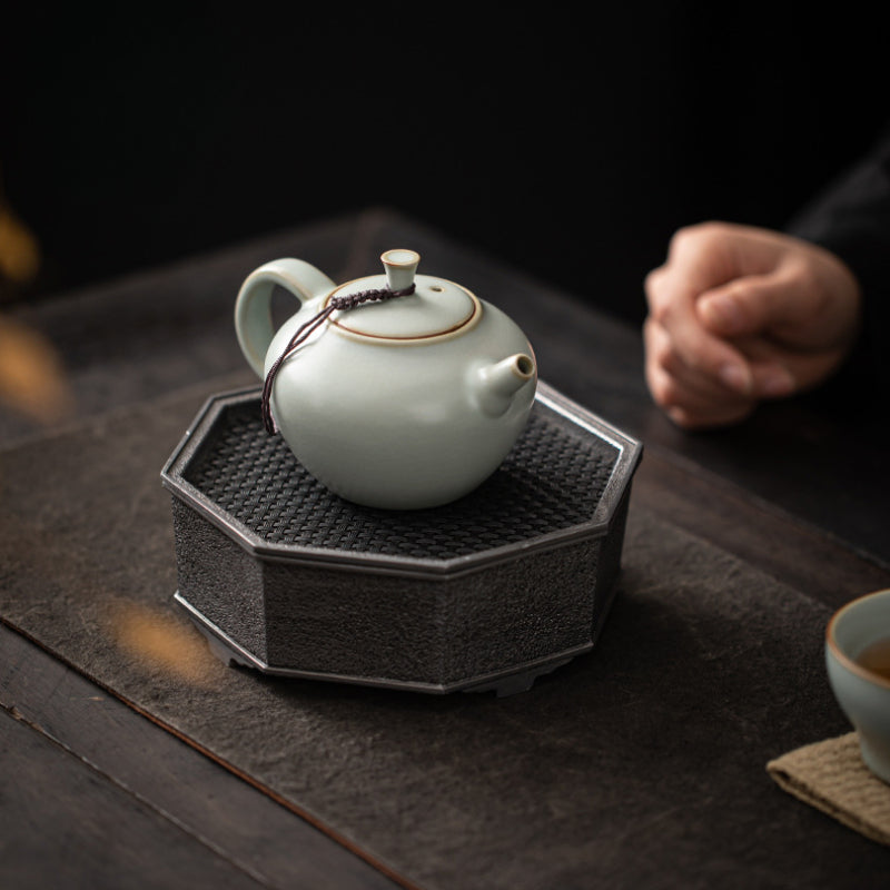 Ru-Porcelain Ping an Pot Cicada Wing Gracked Glaze Teapot