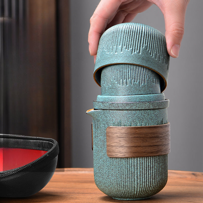 Outdoor Bluestone Ceramic Travel Kung Fu Tea Set