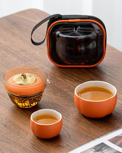 Persimmon Portable Porcelain Travel Gaiwan Tea Set - gloriouscollection