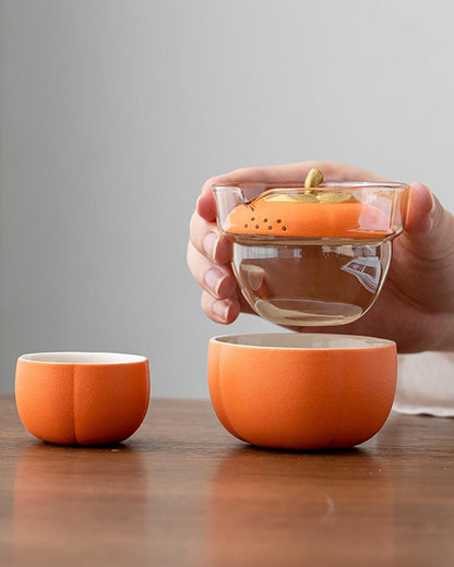 Persimmon Portable Porcelain Travel Gaiwan Tea Set - gloriouscollection