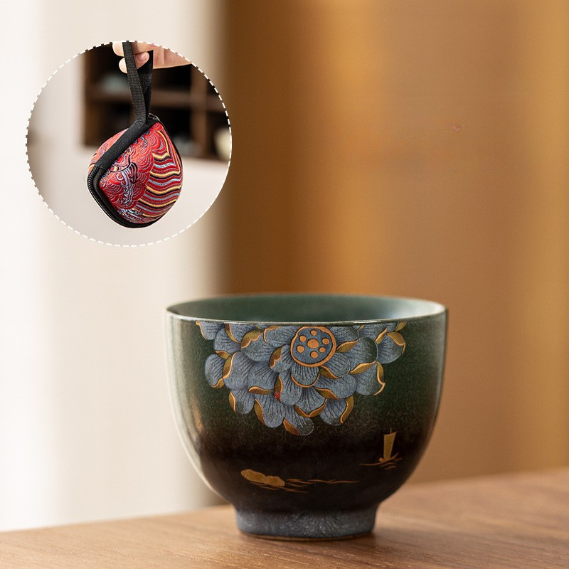 Auspicious Lotus Design Portable Travel Tea Tasting Cup