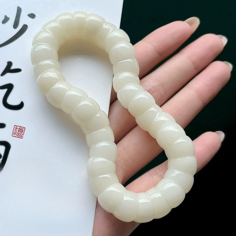 White Jade Bodhi Root Bracelet Plate Playing Pig Large Intestine Bracelet for Men and Women