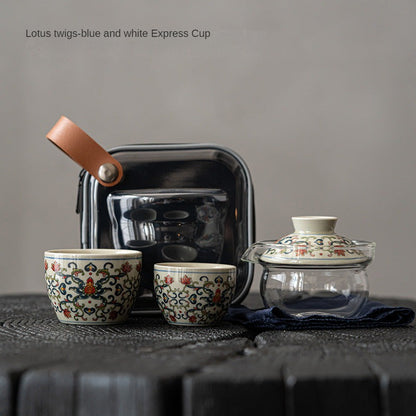 Retro Blue and White Portable Cup Tea Set
