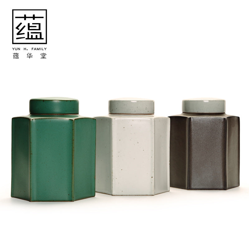 Japanese Style Handmade Retro Kiln Baked Stoneware Tea Tins Tea Warehouse Non-Sealing Tea Storage Pot Ceramic Pot Tea Container
