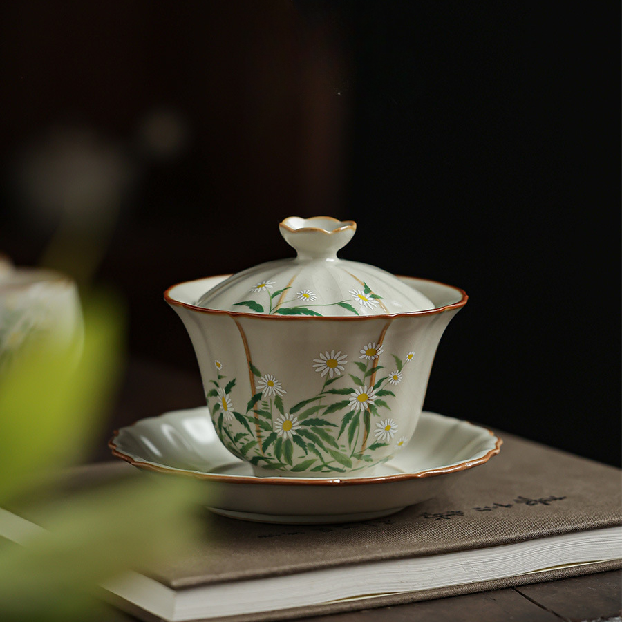 Ru Ware Gaiwan Tea Cup Ceramic Large Kung Fu Tea Set with Lid