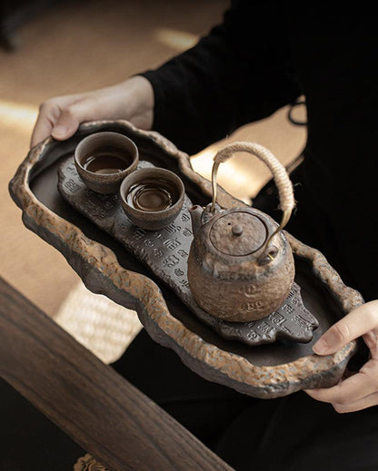 The Heart Sutra Retro Ceramic Tea Pot &amp; Cups &amp; Tea Tray Set - gloriouscollection