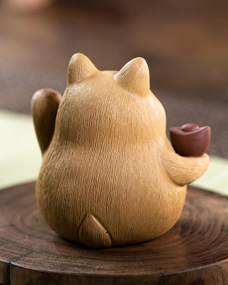 Handmade Wealth Cat Decorative Redware Tea Pet - gloriouscollection