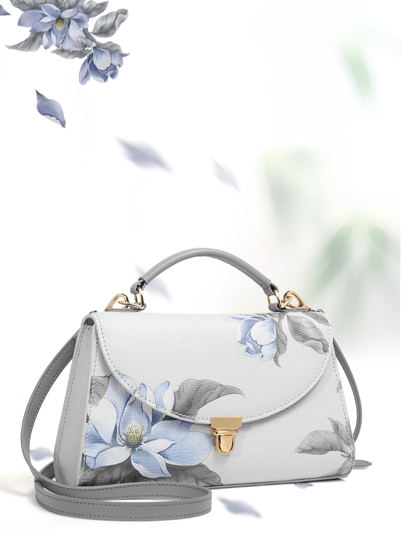 Gardenia Flowers Blooming Embroidery Leather Handbag