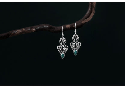Chinese Style Elegant Turquoise Hollow Carved Earrings